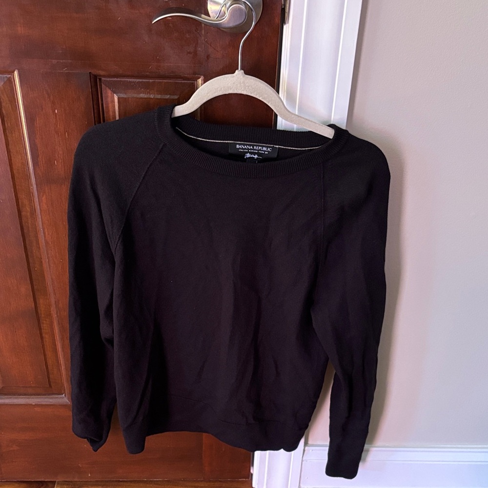 Banana Republic Italian Merino Wool Men Black Crewneck Sweater Sz M